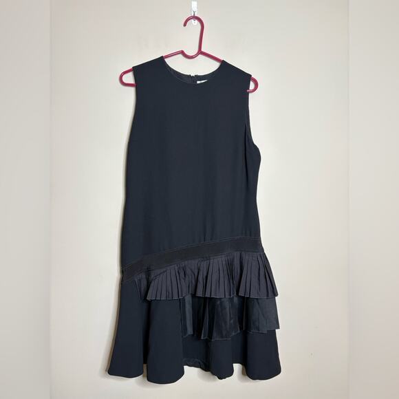 Victoria Beckham Asymmetric Pleated Tiered Crepe Shift Dress Black Size 10 - Picture 5 of 10